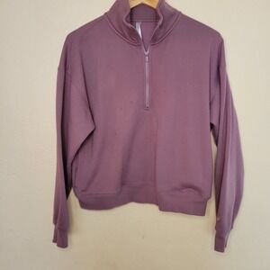 Fabletics 1/4 Zip Crop Sweater Womens Size L Purple Activewear Pockets